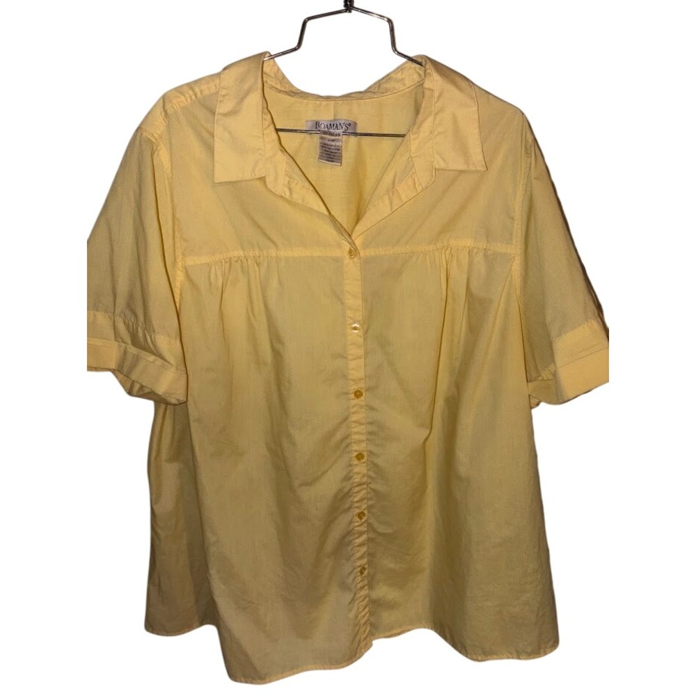 vintage Roamans Womens Yellow Short Sleeve Button Down Plus Size 24W 30-2329-8